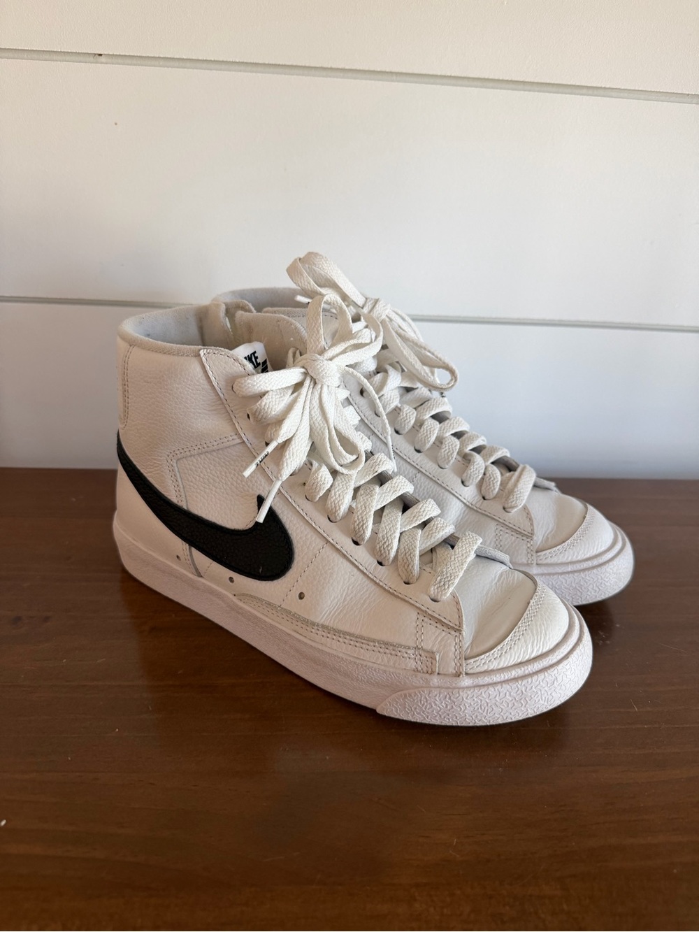 Nike Cream High-Top Sneakers with Black Swoosh youth size 6.5